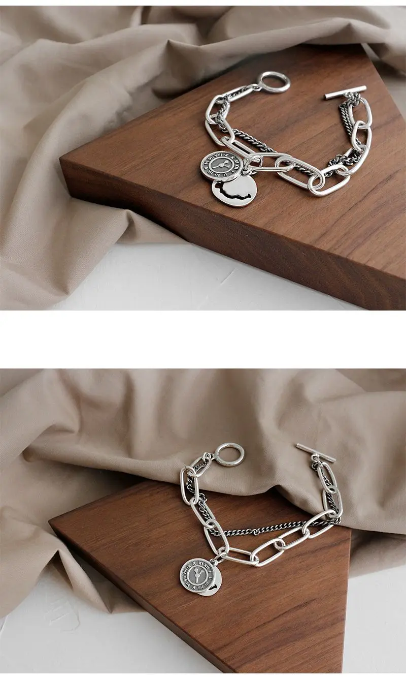 Silvology 925 стерлингового серебра смайлик часы браслеты двухслойные Широкие цепи винтажные браслеты для женщин праздничные украшения