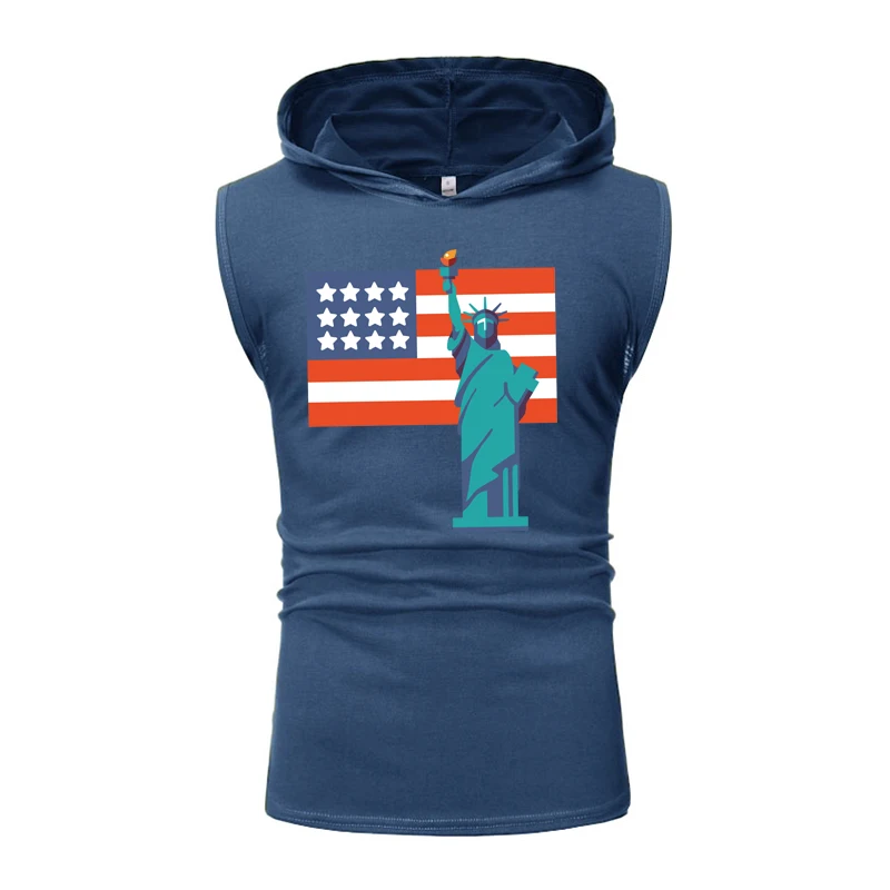 Blue Tank Tops Мужская майка с капюшоном, США, с принтом, для спортзала, Спортивная, тонкая, без рукавов, жилет для бодибилдинга, хип-хоп, уличная, для тренировок, эластичная мужская майка - Цвет: Blue Tank Tops