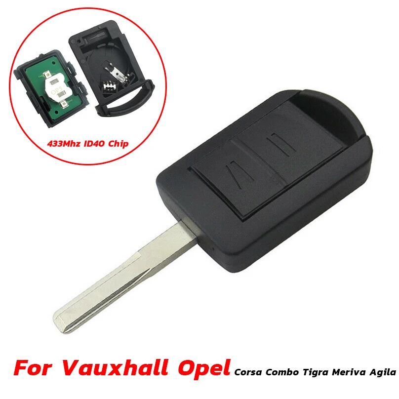 Автомобильный Дистанционный ключ для Vauxhall Opel Corsa, Combo Tigra Meriva Agila 2BTN 433Mhz ID40