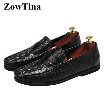 

2020 New Men Crocodile Pattern Flats Slip On Casual Mocasines Hombre Genuine Leather Tenis Masculino Italian Design Loafers Flat