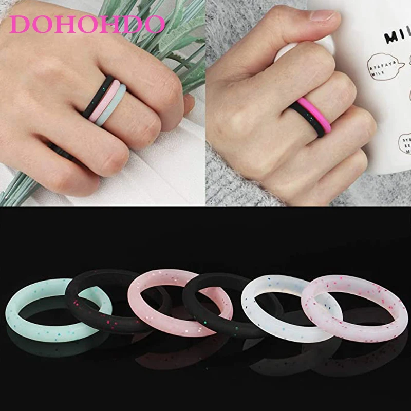 ALLYES Trendy Buddhist Temple Rings for Women Temperament Glitter Filled  Jelly Silicone Plastic Ring Party Jewelry Gifts