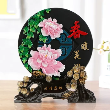 

Carving Peony Figurines Home Furnishing Decoration Crafts Landscape Bookcases Ornaments Sculptures Creative Activated Carbon Art