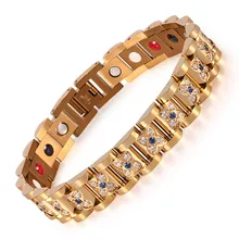 Элегантная со стразами браслеты и браслеты для женщин Золотой Магнитный модный браслет для здоровья женские ювелирные изделия