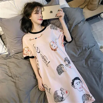 

Women's cartoon head portrait printing Nightgown Sleepwear loose comfortable nightdress Short sleeve Sleepshirts home clothing