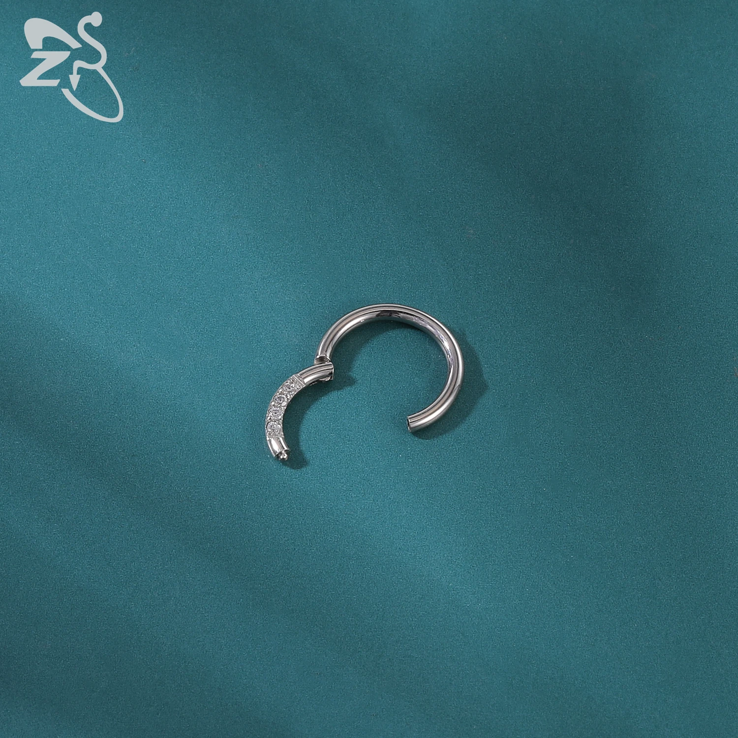 ZS-Anillo de Nariz de aro de cristal CZ de 8/10MM, acero inoxidable, Septum Clicker, hélice de oreja negra, cartílago, Tragus, joyería para Piercing, 16g, 1 pieza