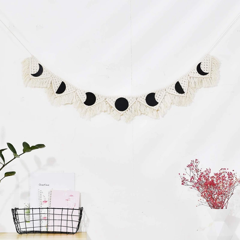 Bohemian Macrame Woven Tapestry Lunar Eclipse Hanging Sign for Home Wall Bedroom Apartment Dorm Room Background Decor | Дом и сад