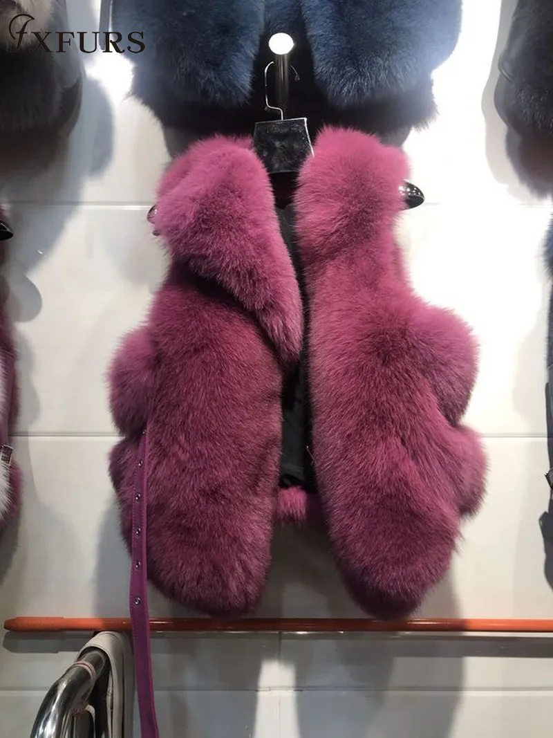 FXFURS жилет из лисьего меха цельный жилет женская зимняя Новинка jexxi высокое качество жилетки короткий стиль модная Длинная Верхняя одежда для девочек - Цвет: rose red
