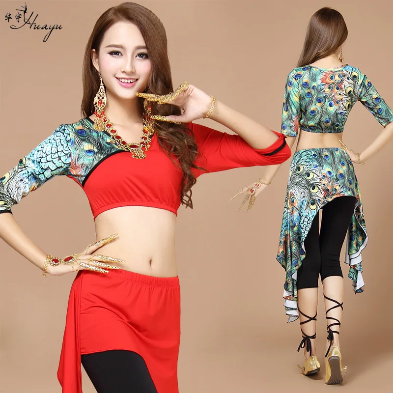 

Huayu Dance Belly Dance Costume Mixed Colors Peacock Pattern Qmilch Spring And Summer Exercise Clothing Set