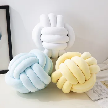 

Fashion Originality Cushion Soft Weave Ball Knot Solid Head Pillow Cotton Crocheted Throw Pillow Modern Home Decoration