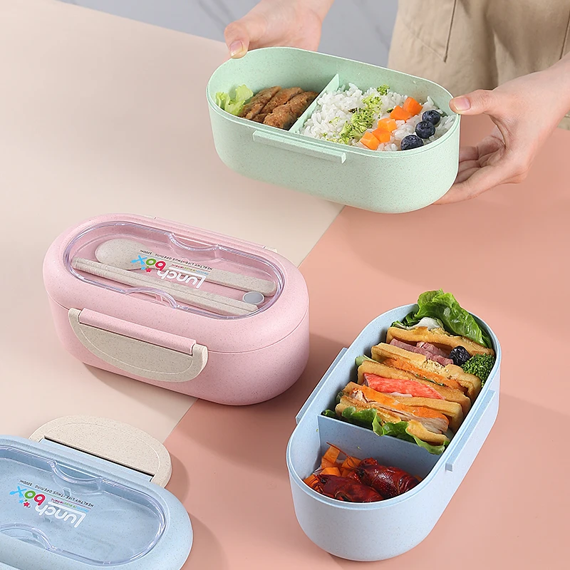 Lunch Box Microwave Leakproof Wheat Straw Office Dinnerware Food Storage Container Children Kids School Portable Bento Bag | Дом и сад