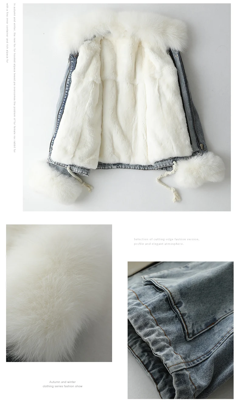 AYUNSUE Parka Real Fur Coat Female Rabbit Fur Liner Denim Jacket Winter Coat Women Fox Fur Collar Warm Korean Jackets MY
