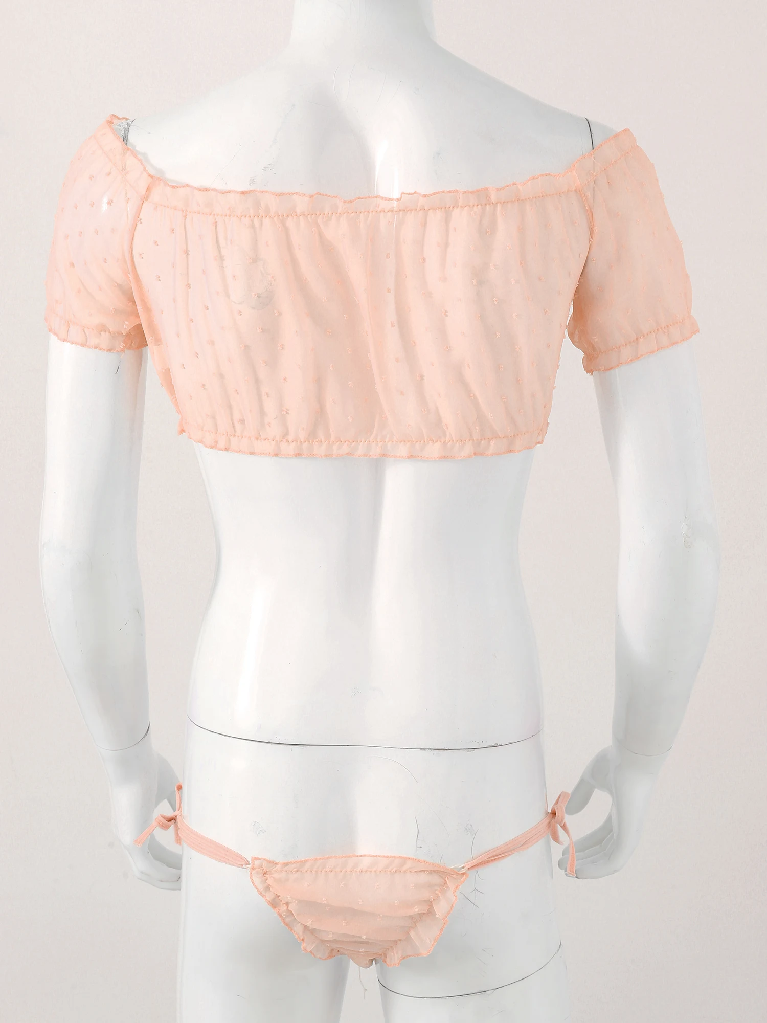 Two-piece Sissy Lingerie Set Sexy Underwear Set Nightwear Off Shoulder Ruffled Crop Top Lace-up Frilly Thongs For Men