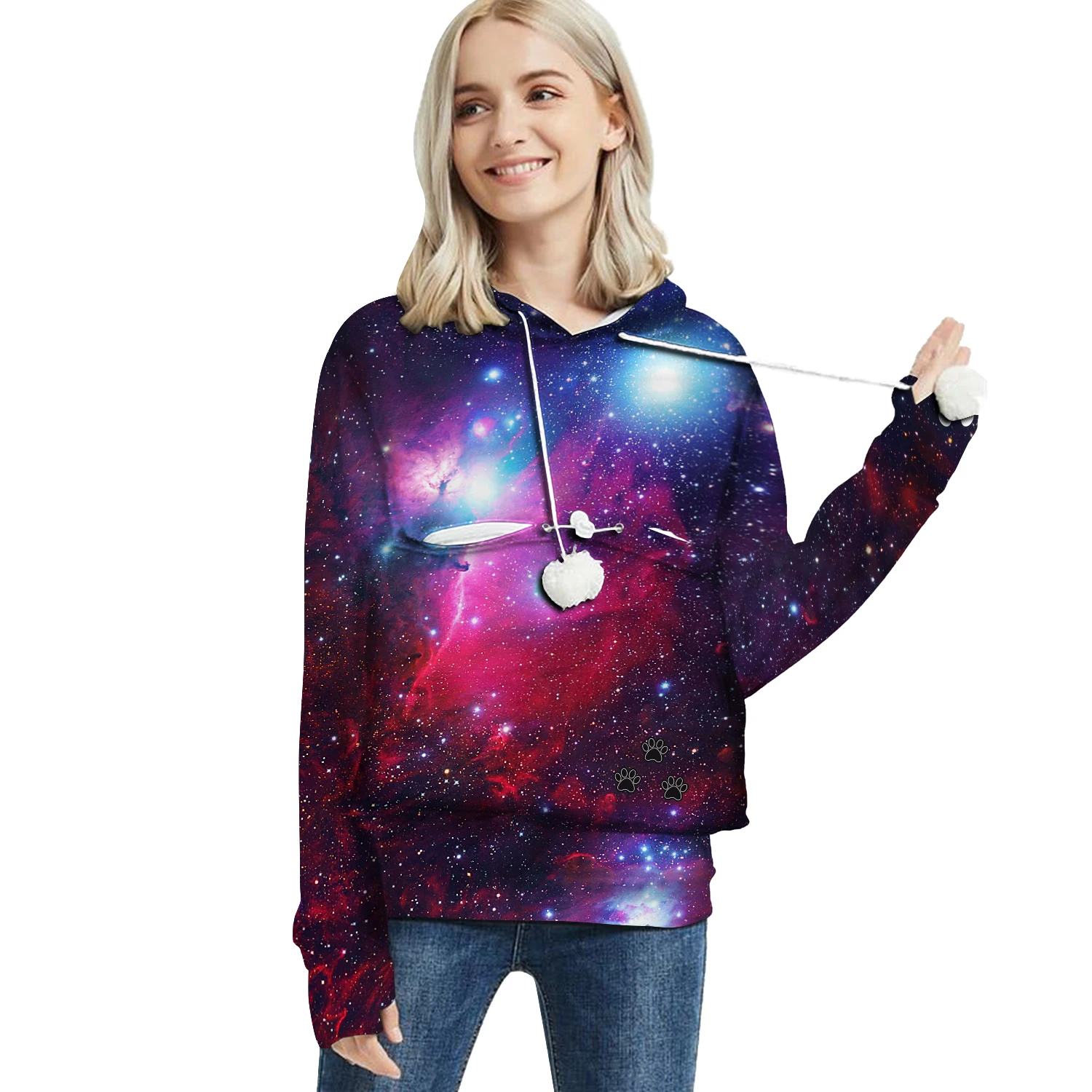 Galaxy, Женская толстовка для собак, толстовки с капюшоном, топы для любителей кошек, зимняя Толстая Толстовка с капюшоном, пуловер, теплые женские толстовки