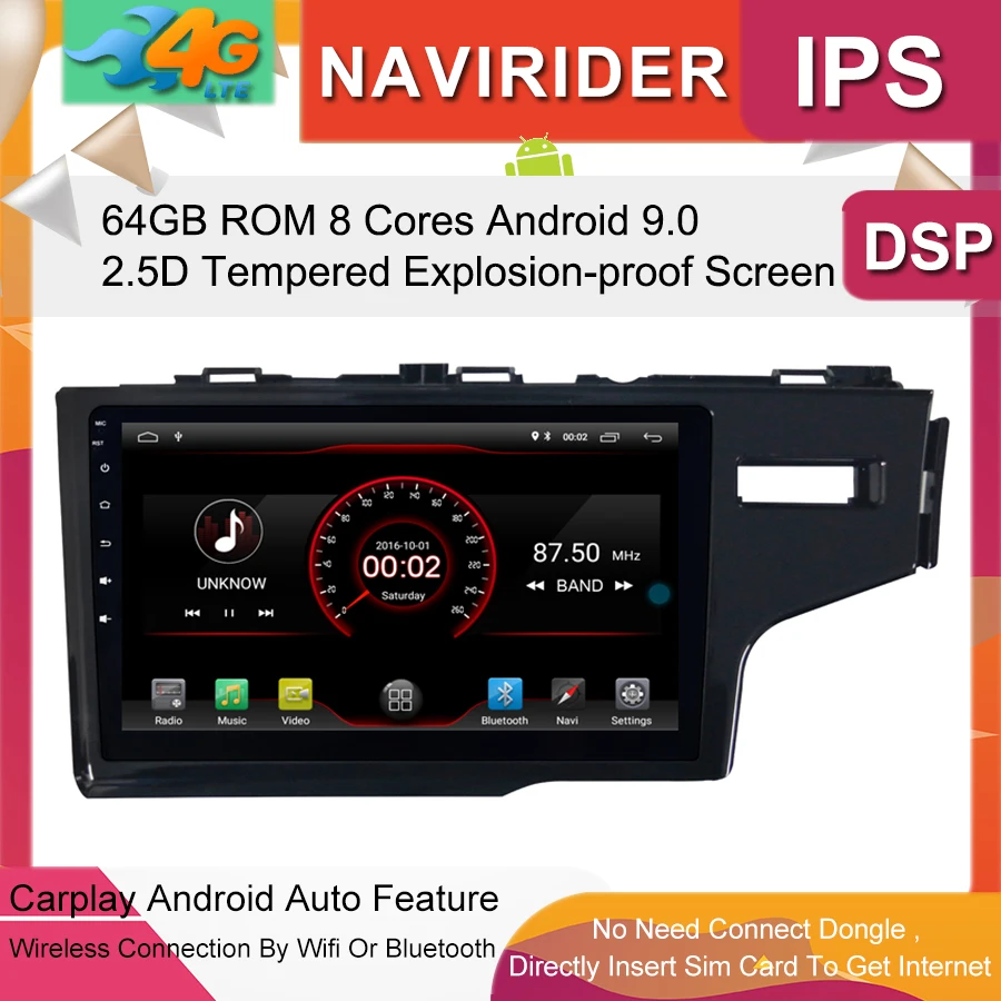 Автомобильный мультимедийный плеер 9 дюймов ips экран монитор gps магнитофон Bluetooth Android 9,0 для HONDA FIT JAZZ RHD Авто Аудио