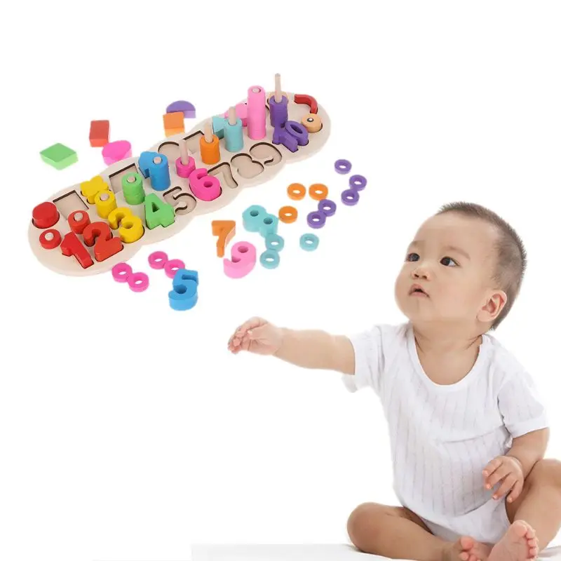 Wooden Montessori Count Numbers Matching Digital Shape Match Early Education Teaching Math Toys Infant Boys Girls Baby Toys
