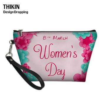 

THIKIN Mother's Day Floral Print Leather Make Up Bags Women Cosmetic Case Travel Organizer Toiletry Pouch Neceser Maquillaje
