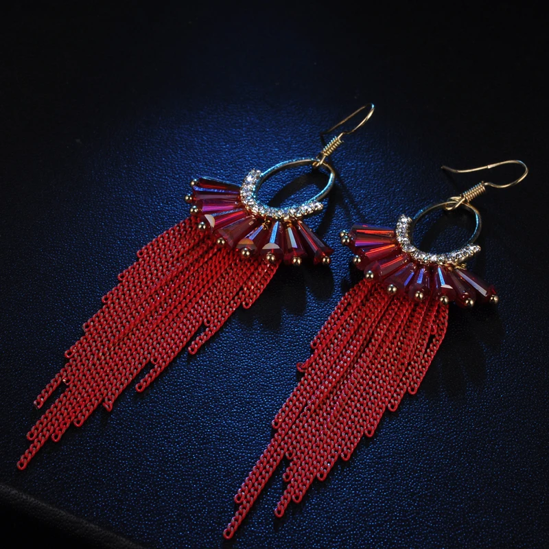 TDQUEEN Dangle Earring Metal Chain Tassel Earrings Gold Color Women Fashion Earrings Crystal Handmade Long Tassel Drop Earring (1)