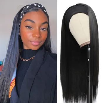 20 22 24 26 28 30inch Long Straight Headband Wigs Heat Resistant Synthetic Hair Wig Machine Made Wig For Black Women 1