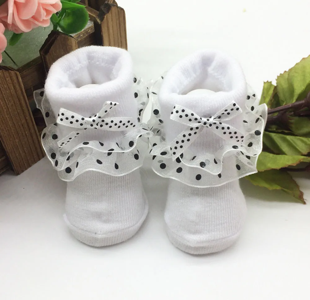 Носки для новорожденных носки для малышей хлопковые носки для малышей носки с бантиками для маленьких девочек осенне-зимние детские носки для новорожденных - Цвет: White