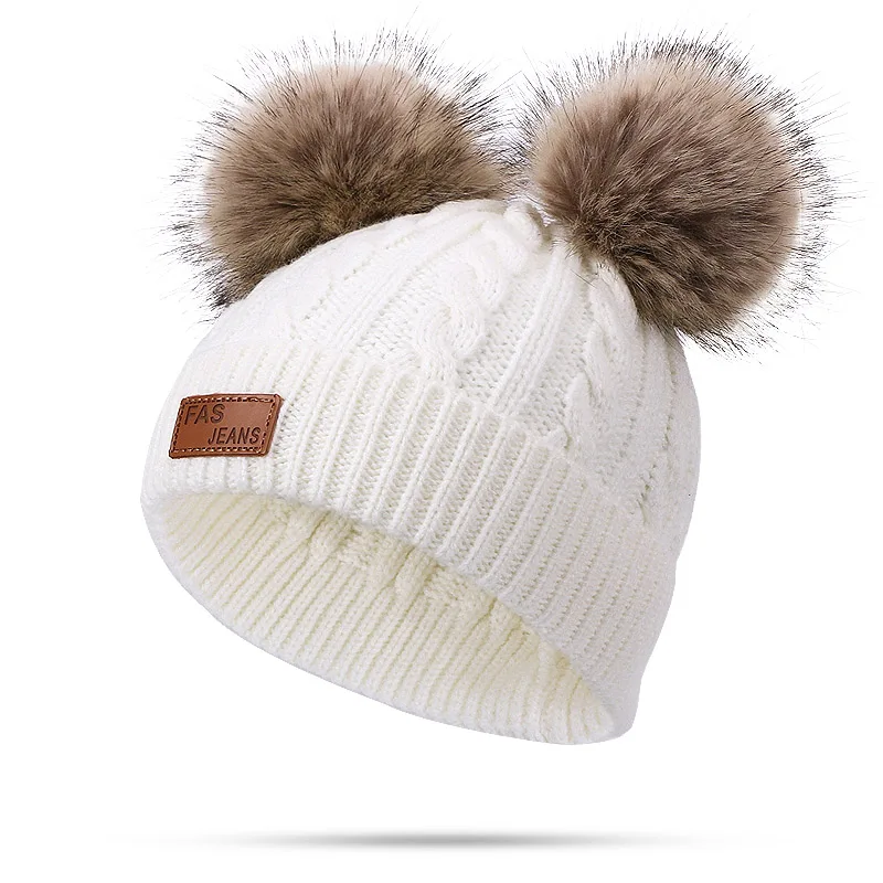 X Шарф шапка набор детей Skullies Beanies помпон поддельные мяч для вязания Осень и зима теплый сплошной цвет белый Девушка Открытый - Цвет: X