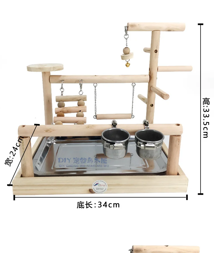 Птица игровая площадка деревянный окунь с фидером чашки тренажерный зал Стенд Платформа птица Упражнение лестницы Cockatiel обеденный стол игрушки кольцо на лапу птицы