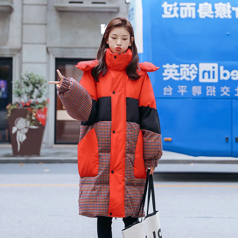 

Photo Shoot Contrast Color Red Plaid Cotton-padded Clothes WOMEN'S Coat 2019 Winter New Style down Jacket Cotton-padded Clothes