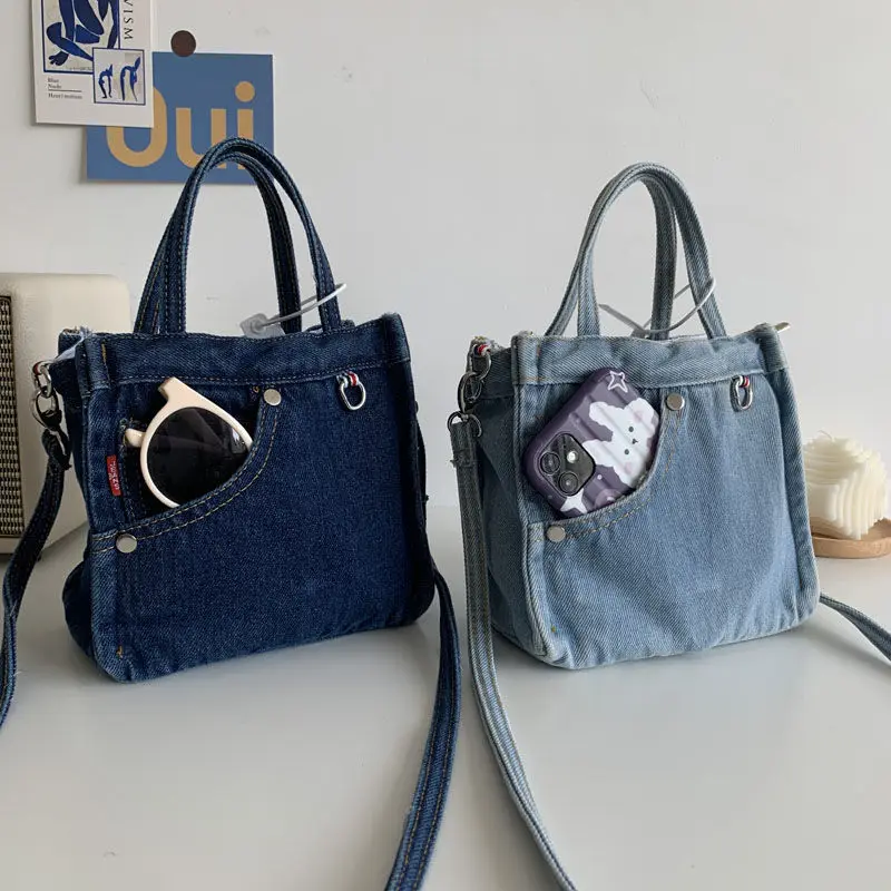 Borsa A Tracolla Donna In Jeans Blu - Mini Borsa Vintage Con Tracolla Larga (21x8x14 Cm)