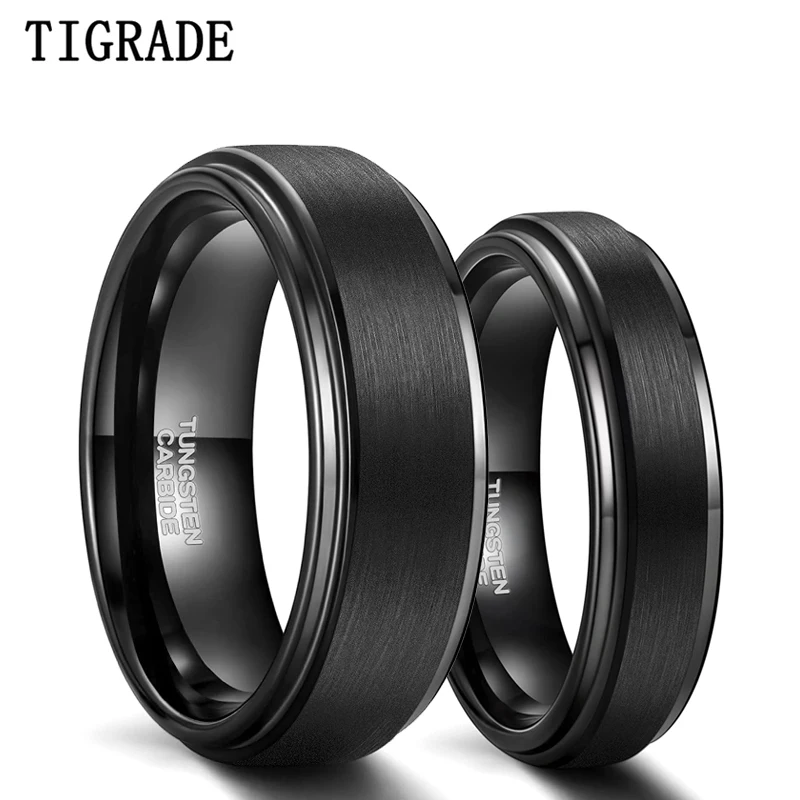 

Tigrade 6mm 8mm Black Tungsten Lover Rings Women Ever Us Ring Men Wedding Engagement Couple Ring anillo tungsteno pareja boda