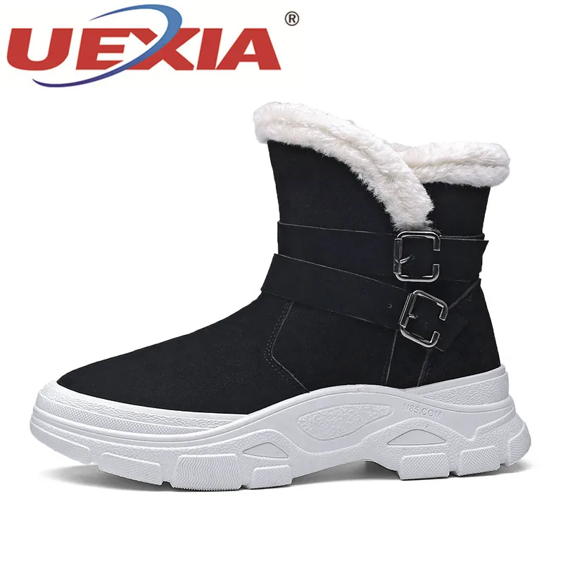 UEXIA г., модные зимние мужские ботинки с мехом, плюшевые теплые мужские повседневные ботинки уличные кроссовки, мужские ботинки - Цвет: black
