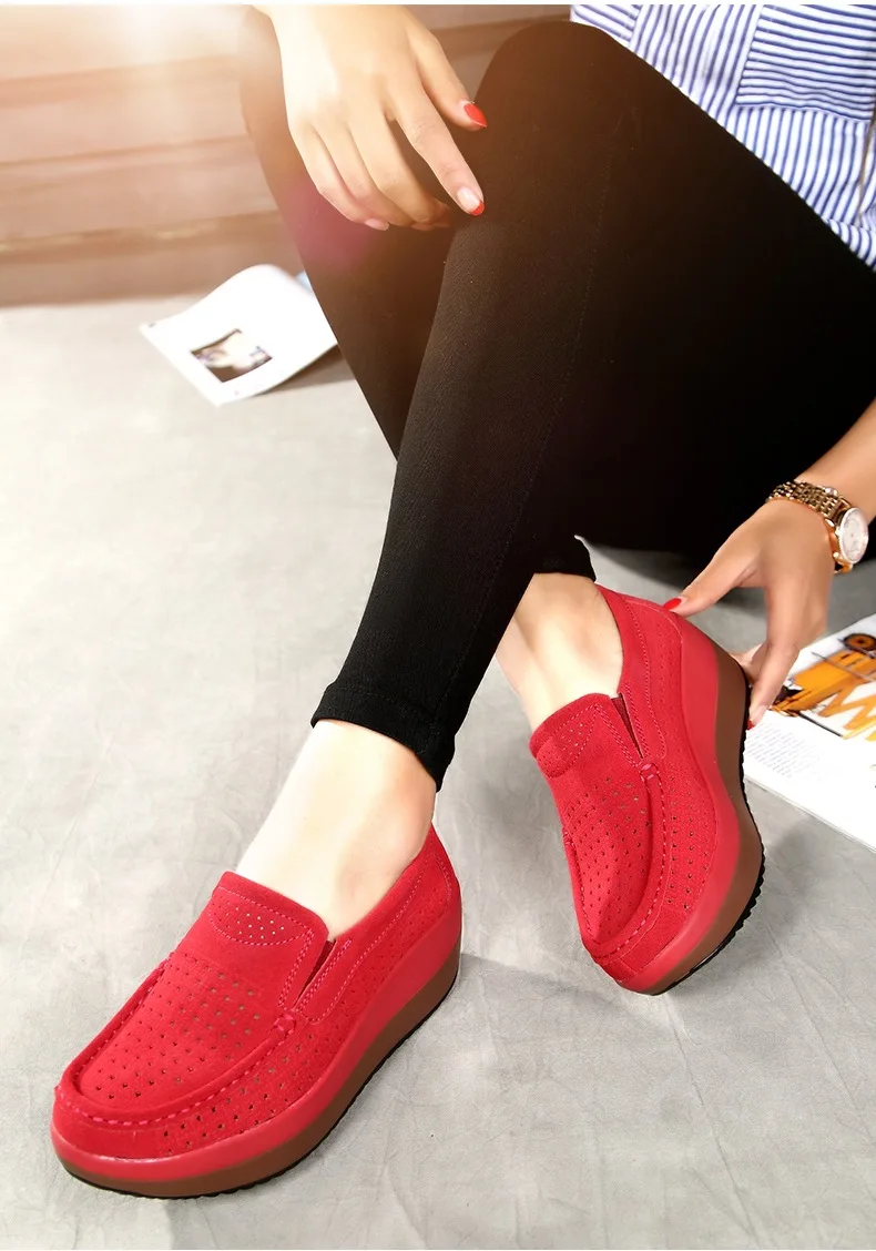 563ji Women Flat Platform Loafers Ladies Elegant Suede Leather Moccasins Shoes Woman Slip On Moccasin Women's blue Casual Shoes