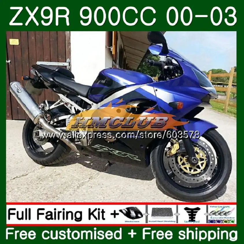 Корпус для KAWASAKI ZX-9R ZX 9R 9 R 900 ZX9R 00 01 02 03 111CL. 25 ZX900 ZX9 R 900CC 2000 2001 2002 2003 черно-голубые обтекатели - Цвет: No. 1