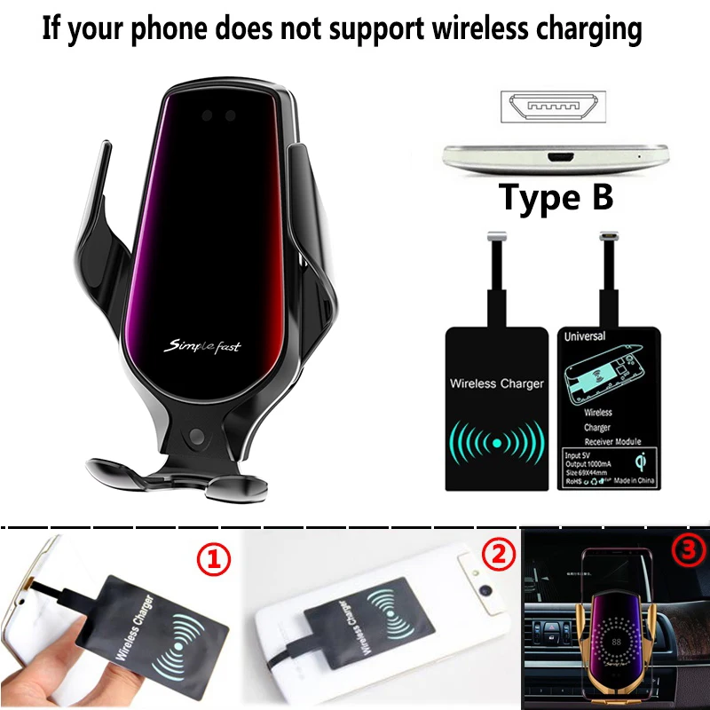 Black for Type B R3 Smart sensor автомобильный беспроводной зарядный держатель 10 Вт простое Быстрое беспроводное зарядное устройство с gps инфракрасной индукционной поддержкой вращение на 360 - Цвет: Black for Type B