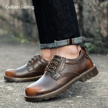 

Golden Sapling Genuine Leather Tactical Shoes Men Comfort Rubber Outdoor Trekking Boots Platform Classic Retro Men's Sneakers