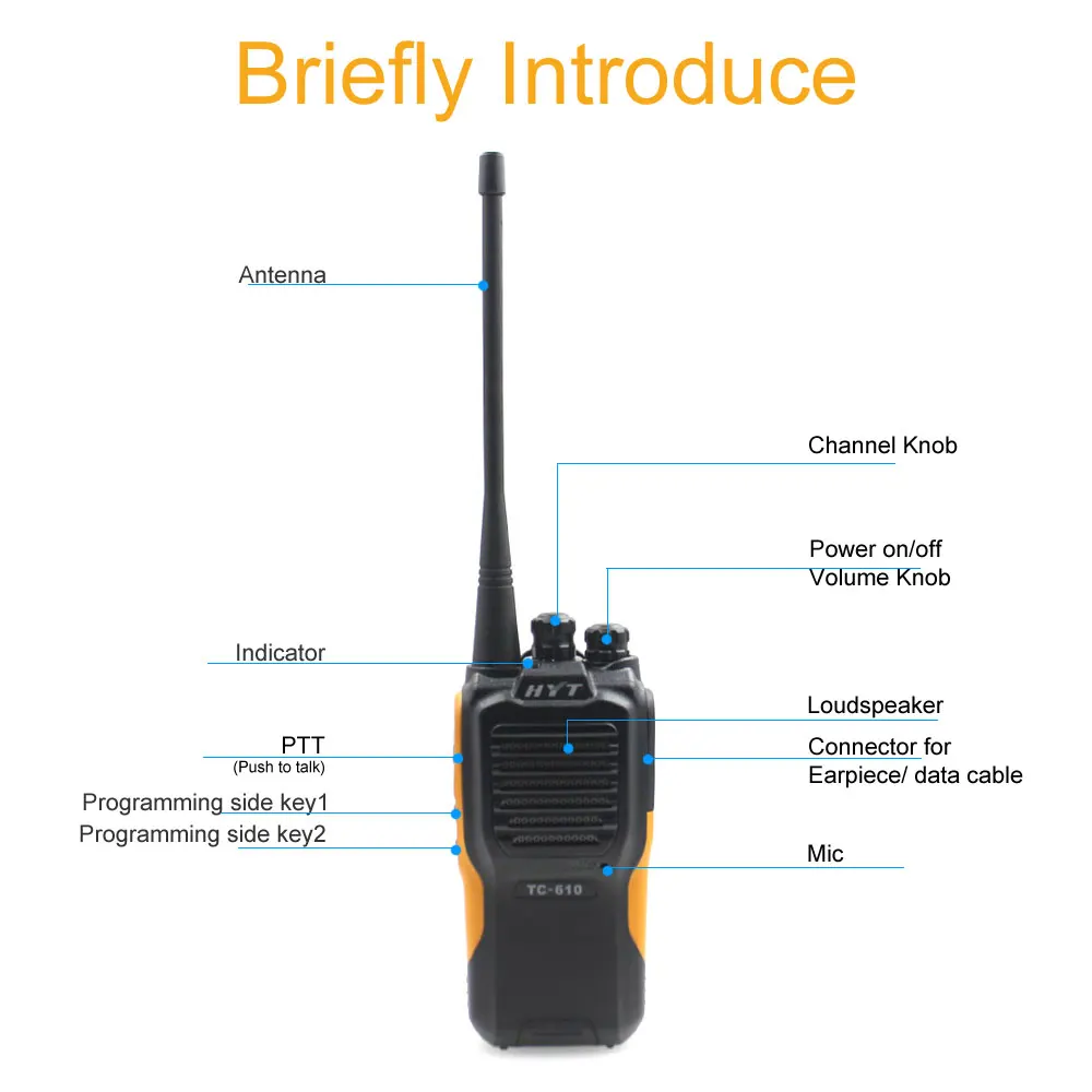 HYT TC-610 5W Portable Two Way Radio   1200mAH standard battery portable two way radio