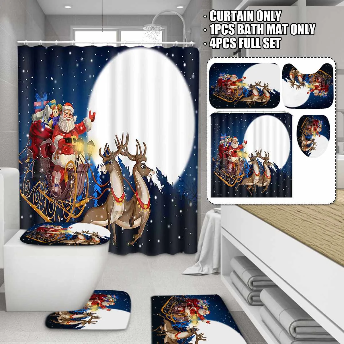 Merry Christmas набор для ванной Снеговик Дед Мороз Санта колокольчик лося узор водонепроницаемый Душ шторы Туалет крышка коврик нескользящий ковер