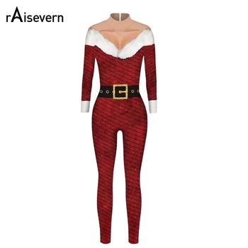 

2019 Christmas 3D Print Jumpsuit Zipper Sport Playsuit Sexy Romper Woman Party Night Jumpsui