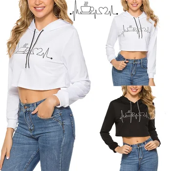 

Fashion Autumn Spring Womens Print Long Sleeve Pullover Hooded Sweatshirt Short Tops Teens Youth Dancer Clothing