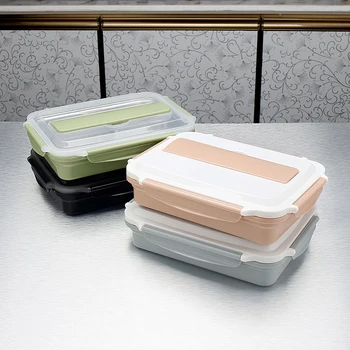 

New Lunch Box 3/4-Grid Stainless Steel Microwave Leakproof Four Compartment Meal Box with Free Tableware Set for Office Picnic