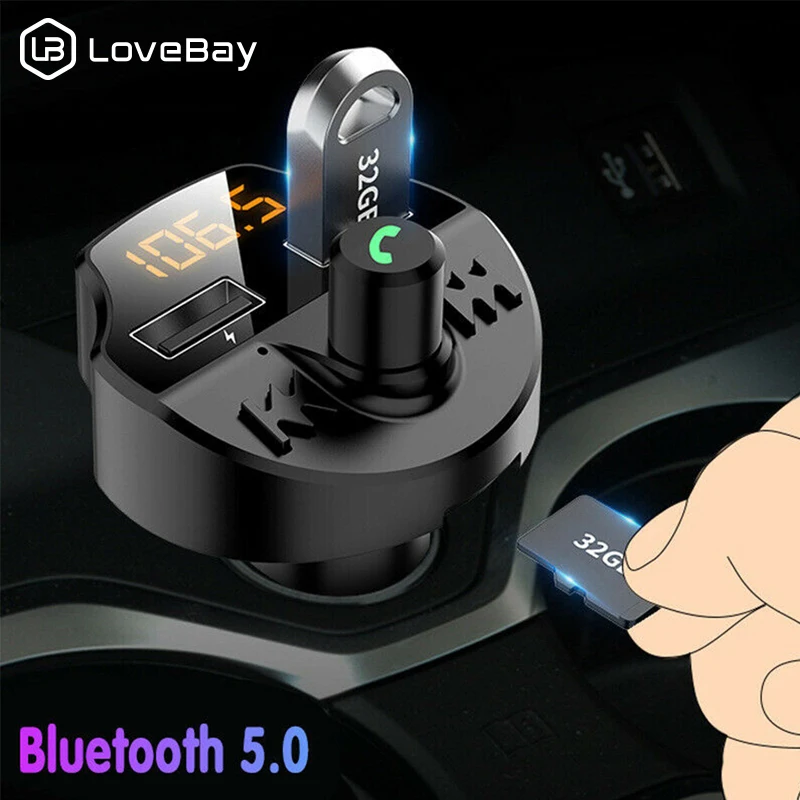 Lovebay Bluetooth 5,0 FM передатчик автомобильный комплект громкой связи беспроводной аудио MP3 плеер TF карта двойной USB 3.1A быстрое зарядное устройство автомобильный адаптер