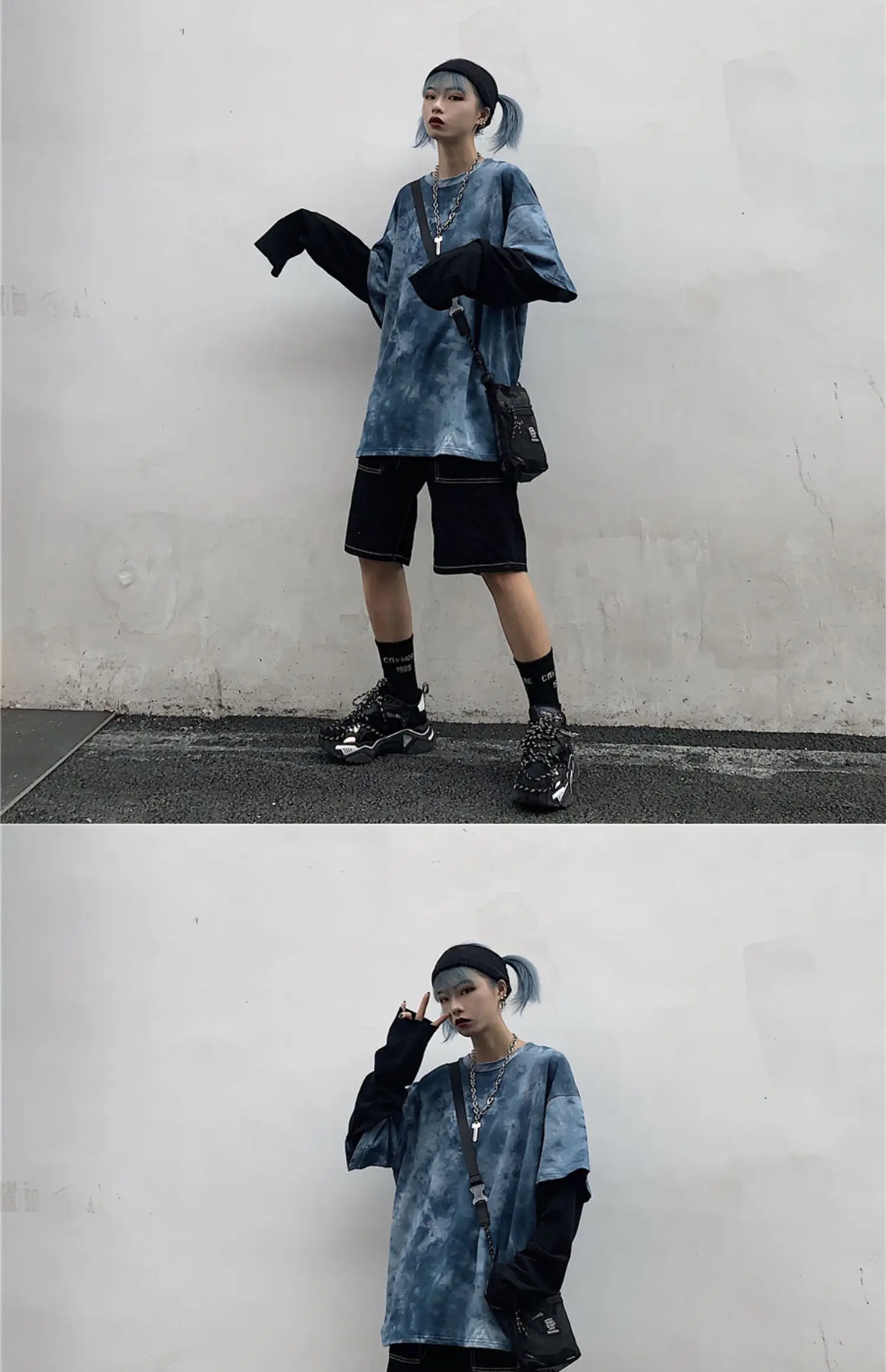 Новое поступление, Футболка женская осенняя одежда Koean Ulzzang Harajuku поддельные два галстука окрашенные футболки женские повседневные футболки