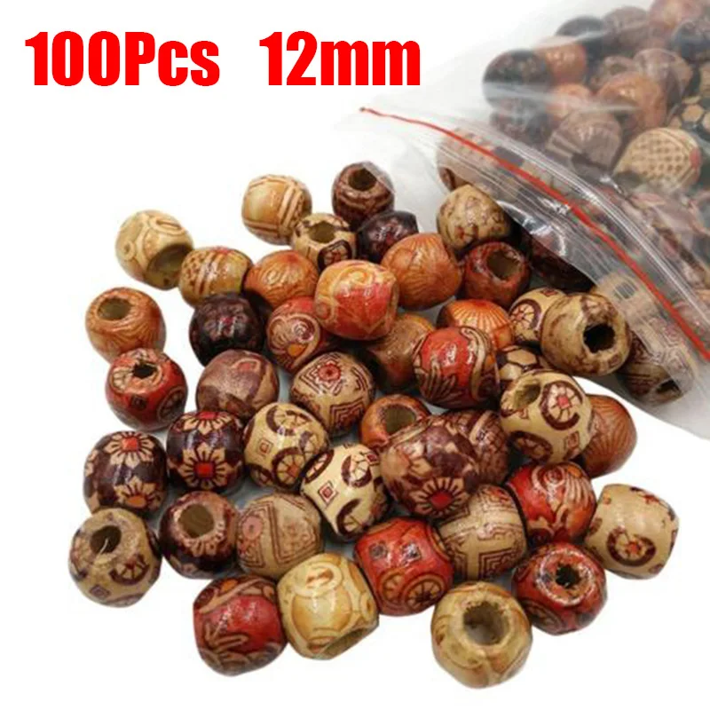 

100pcs Mix Color Wooden Large Hole Charm Jewelry Pony Beads For Kids Crafts DIY