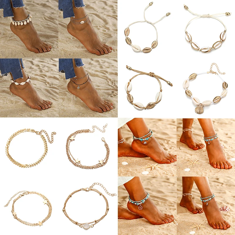 

Beach Shell Anklet Bohemian Chain Anklet Star Pendant Anklet Bracelet for Women Summer Seaside Foot Jewelry