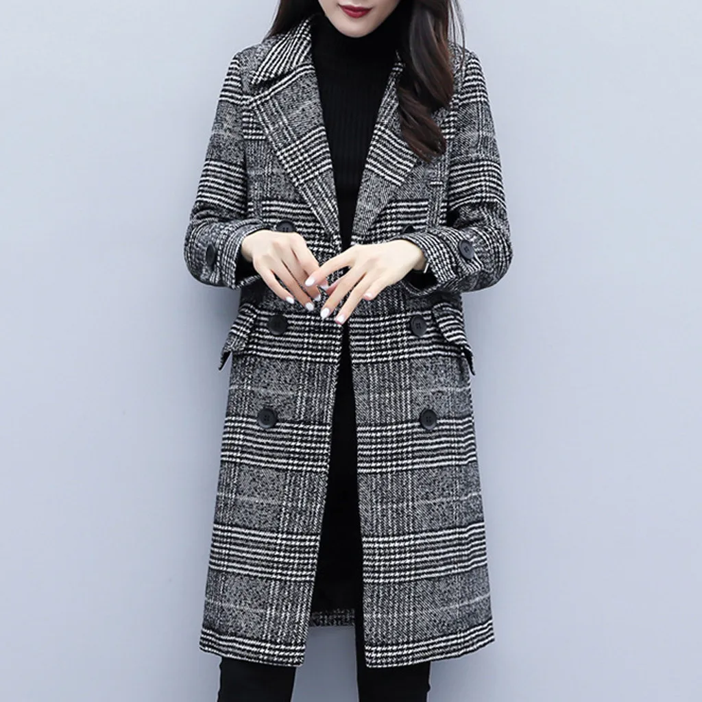 Женское зимнее пальто с отворотом и пуговицами, длинный рукав, длинный плащ, куртка, Женская Большие размеры, S-3XL, верхняя одежда, casaco feminino