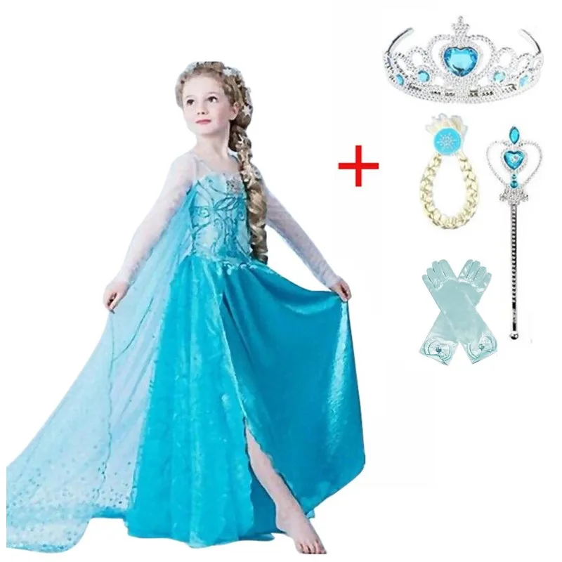Платье Эльзы для девочек Косплэй; костюмы и платья принцессы Эльзы 2 костюм принцессы Детский костюм, костюм для карнавала vestido infantil(холодное сердце), Fille - Цвет: Dress 1 with set