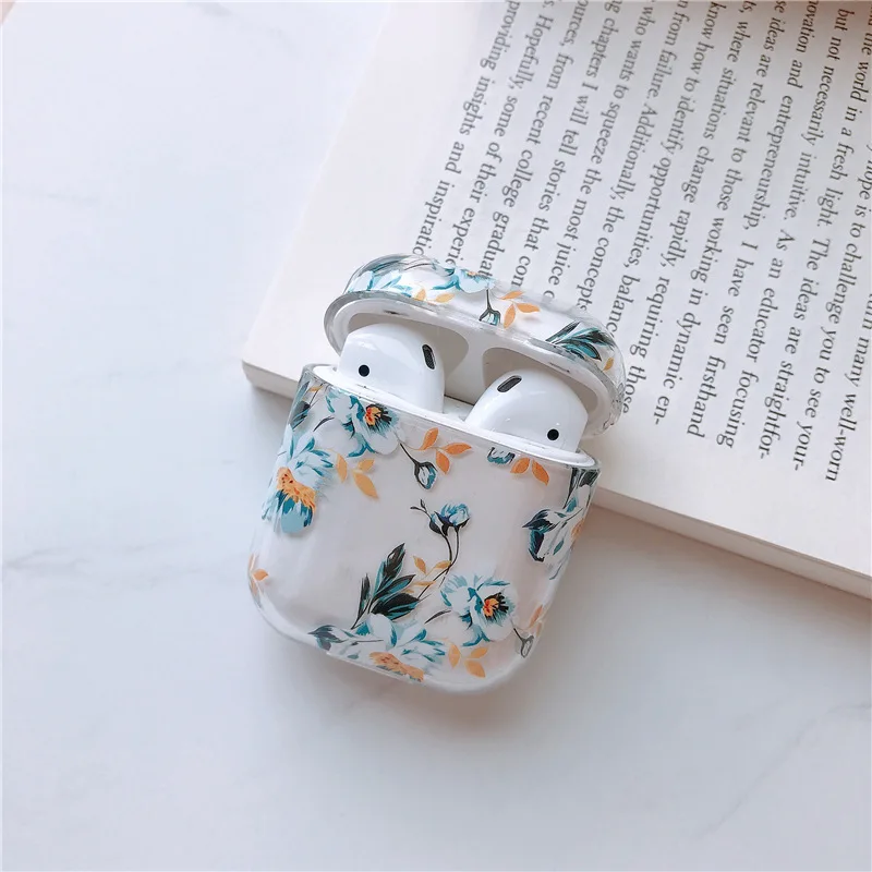 Для AirPods чехол цветок прозрачные ясные прочные пластиковые беспроводные Bluetooth кожухи головных телефонов для Apple Airpods 2 крышка Funda Fashion