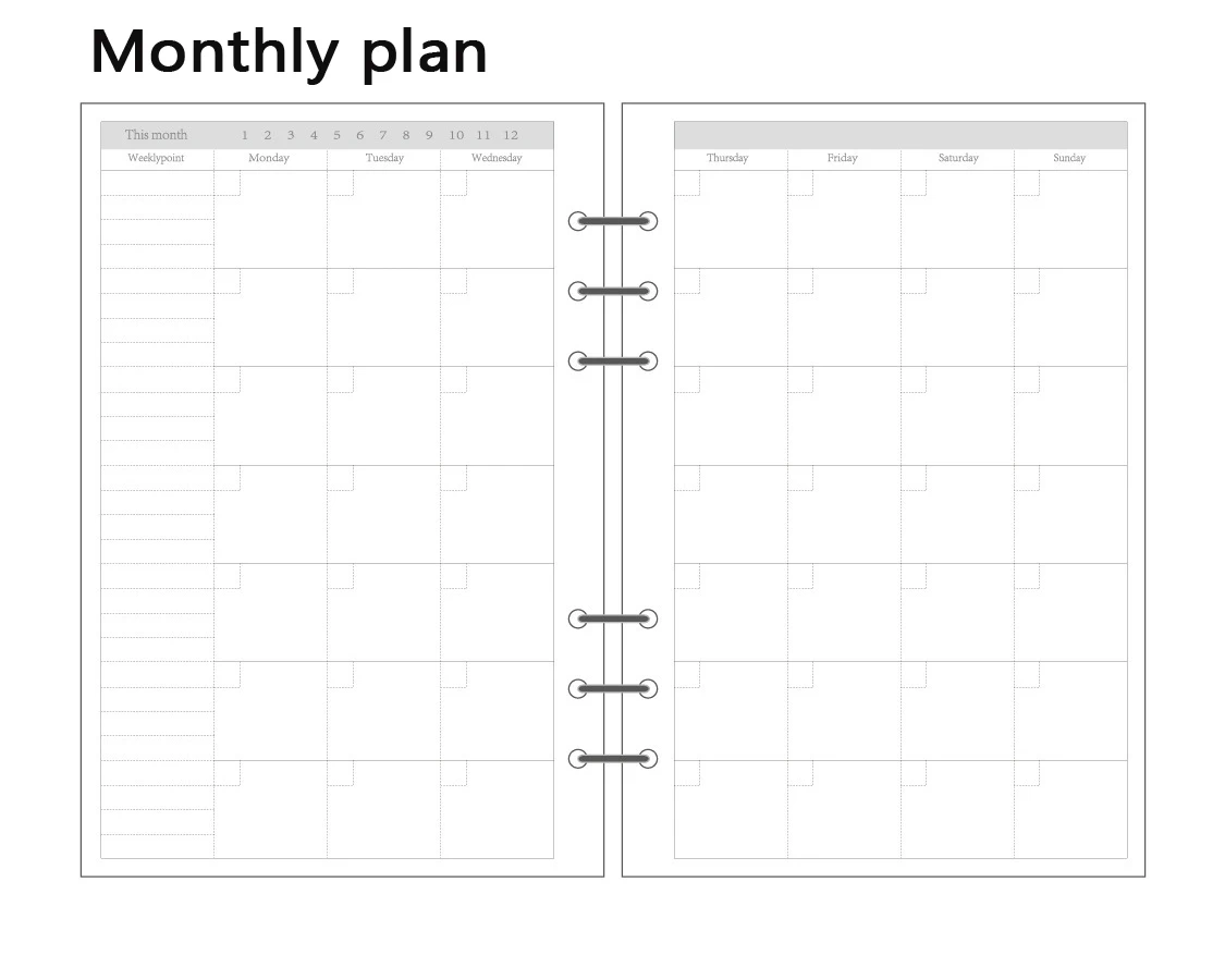 100gsm блокнот Наполнитель Бумаги A5 6 20 отверстий B5 9 26 отверстий спиральный планировщик журнал бумажные страницы точечная сетка пустой блокнот бумага D30 - Цвет: monthly plan