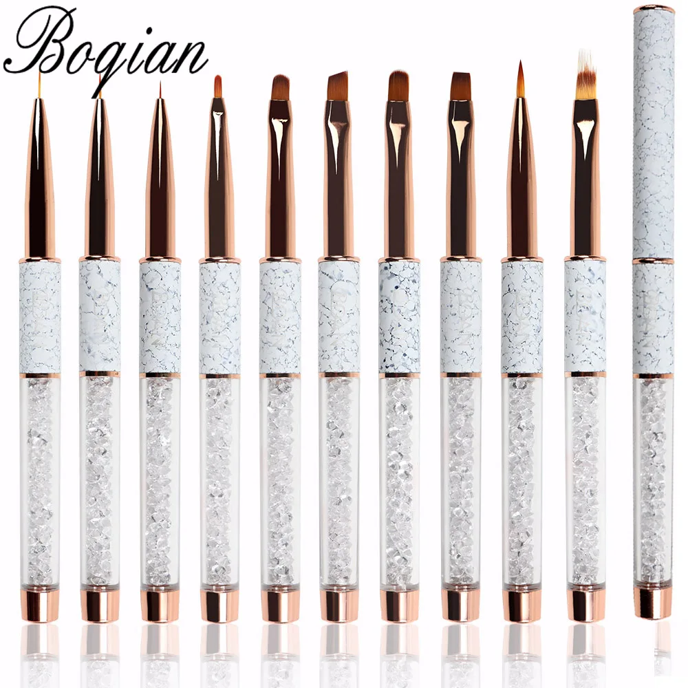 BQAN de mármol de oro rosa, cepillo para uñas Gel cepillo para manicura acrílico extensión de Gel UV de la pluma para el esmalte de uñas pintura dibujo cepillo
