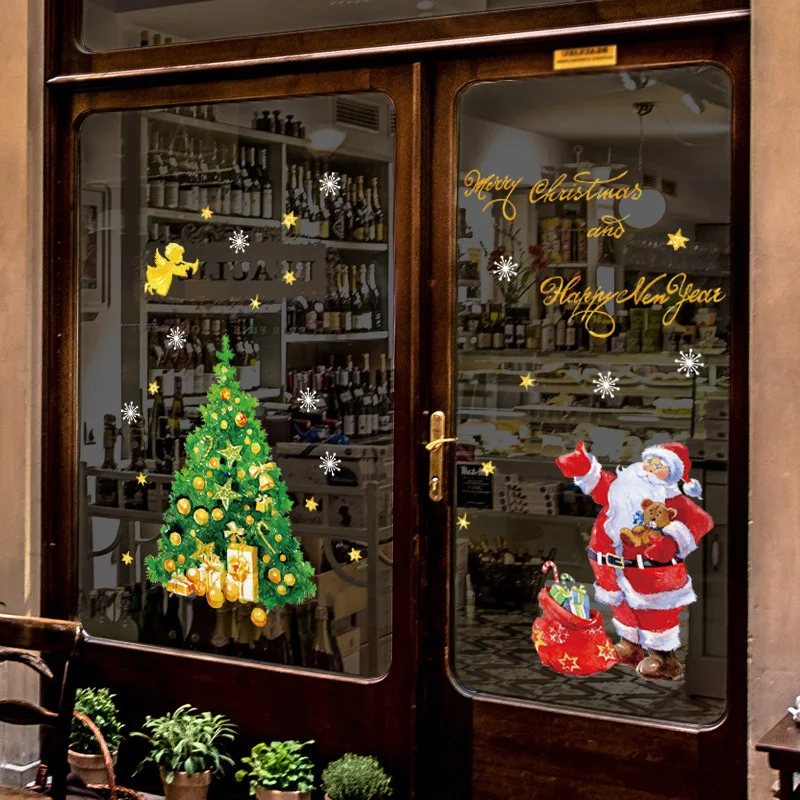 Витрина для магазина настенная декоративная наклейка Рождественский Санта