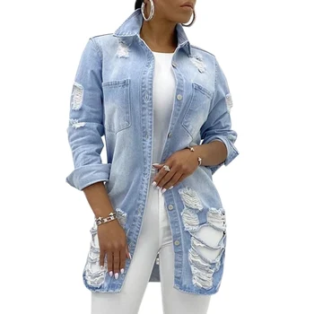 

New Solid Turn-down Collar Jean Jacket For Women Loose Casual Blue Fashionable Women Coats Female Outwear Denim Feminine