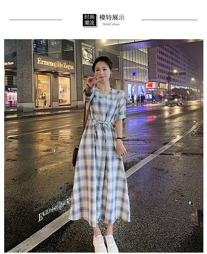 Dresses Women Summer High Street Plaid Students Fashion